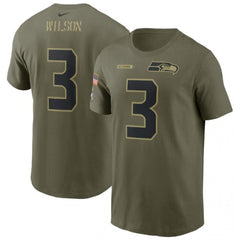 Men's Seattle Seahawks #3 Russell Wilson 2021 Olive Salute To Service Legend Performance T-Shirt 