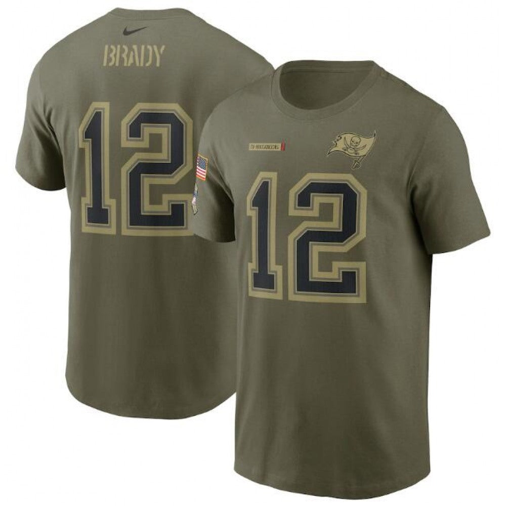 Men's Tampa Bay Buccaneers #12 Tom Brady 2021 Olive Salute To Service Legend Performance T-Shirt 