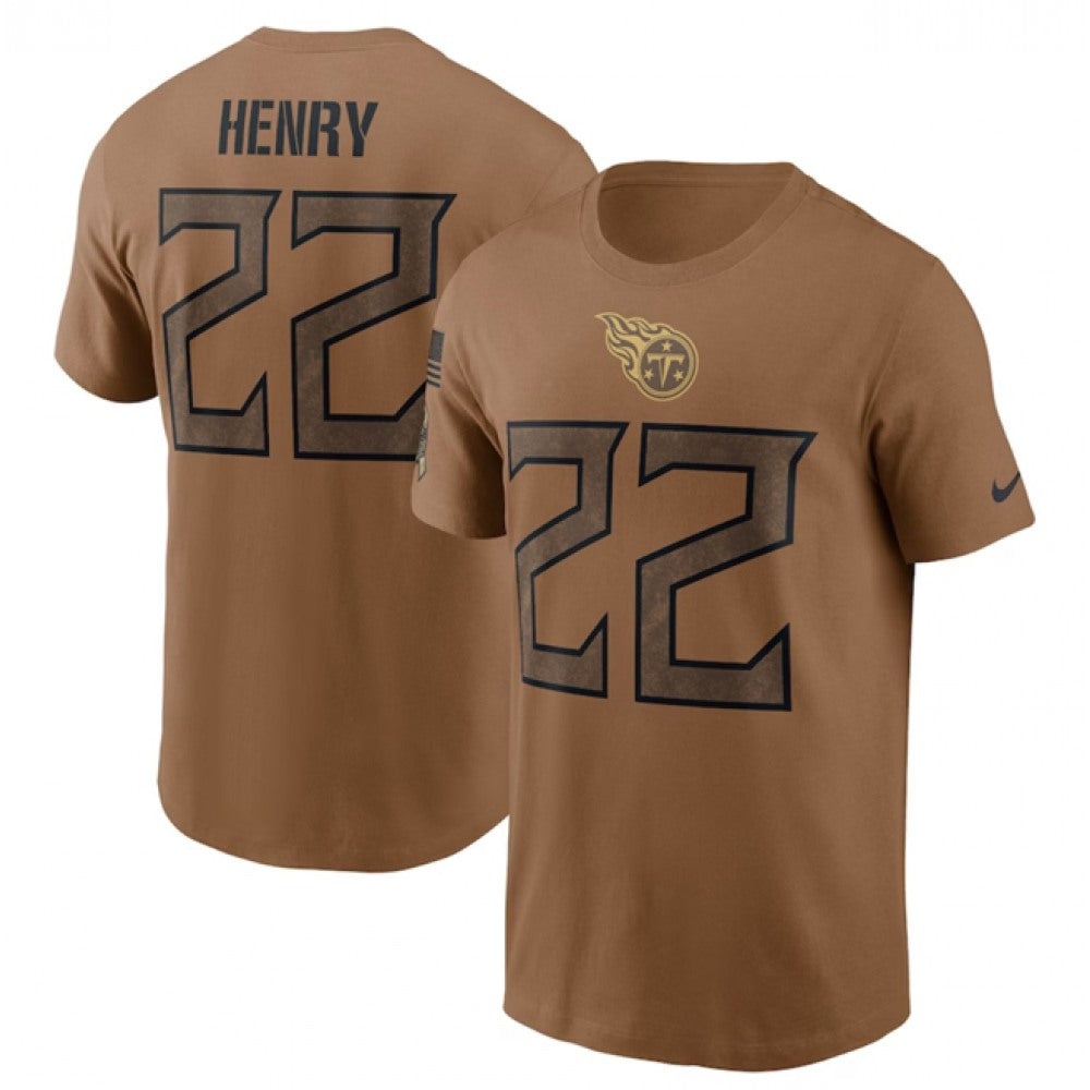 Men's Tennessee Titans #22 Derrick Henry 2023 Brown Salute To Service Name & Number T-Shirt 