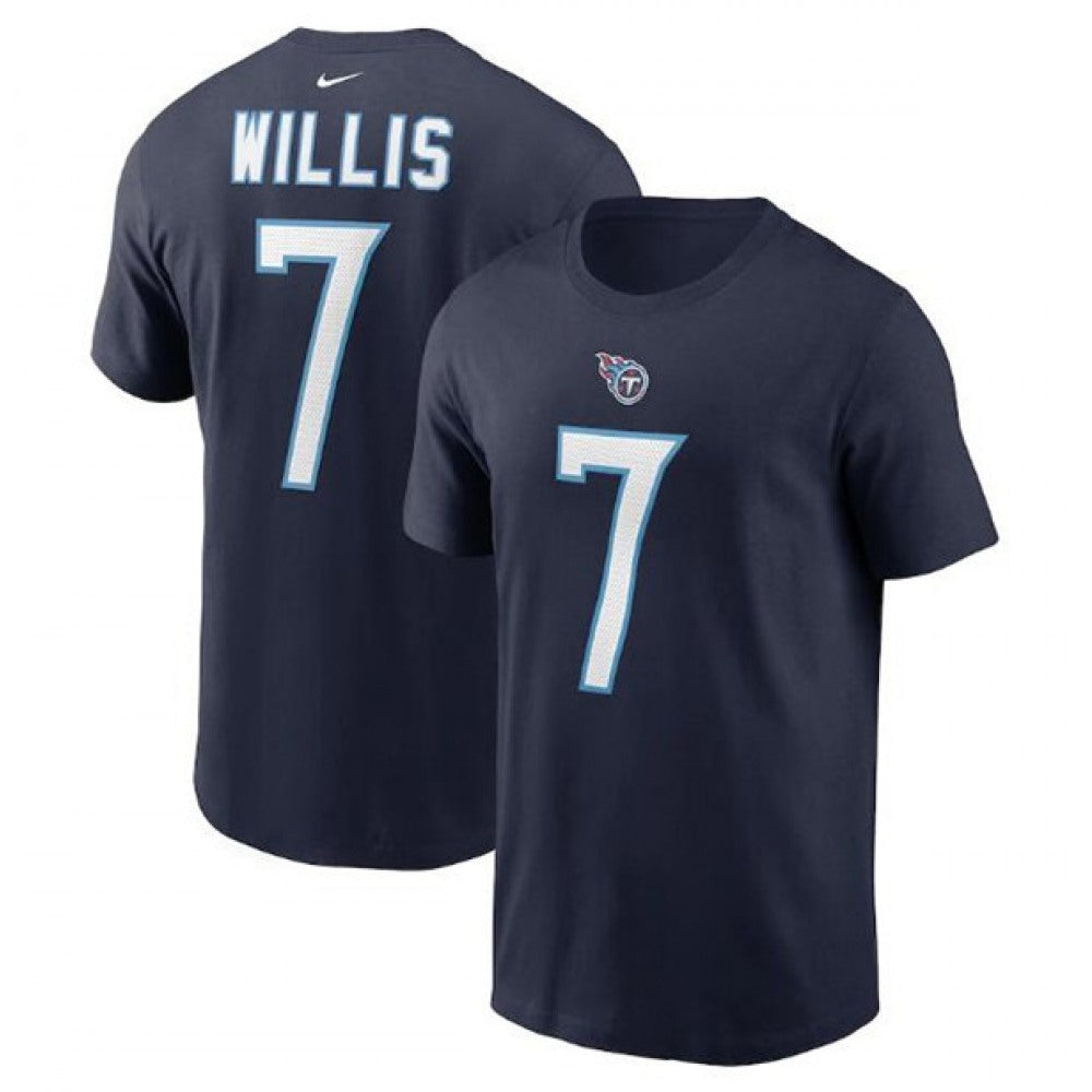 Men's Tennessee Titans #7 Malik Willis 2022 Navy Name & Number T-Shirt 