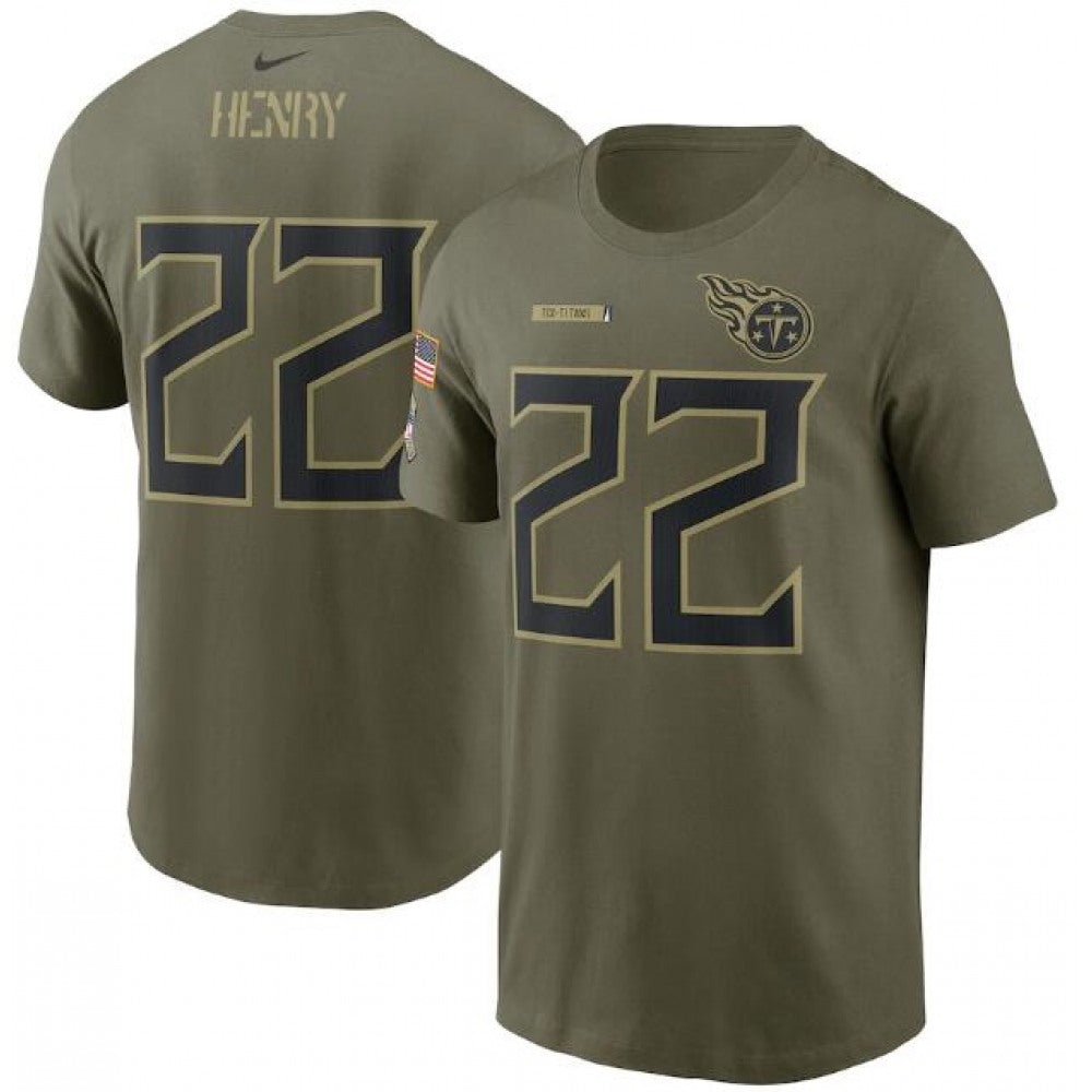 Men's Tennessee Titans #22 Derrick Henry 2021 Olive Salute To Service Legend Performance T-Shirt 