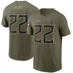 Men's Tennessee Titans #22 Derrick Henry 2021 Olive Salute To Service Legend Performance T-Shirt 