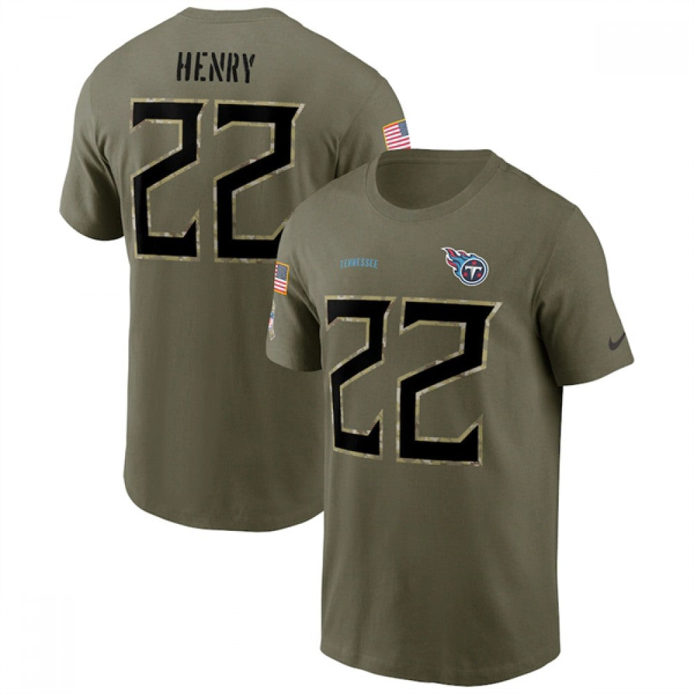 Men's Tennessee Titans #22 Derrick Henry 2022 Olive Salute to Service T-Shirt 