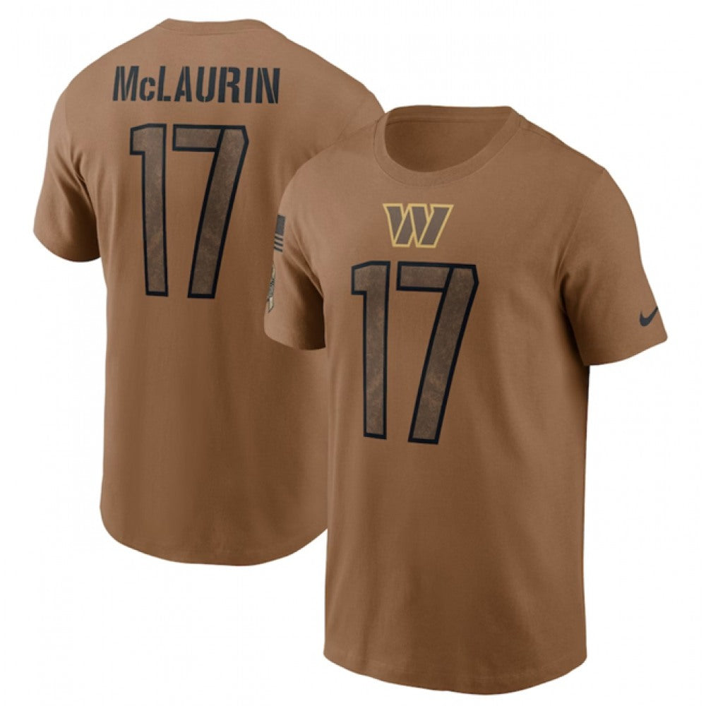 Men's Washington Commanders #17 Terry McLaurin 2023 Brown Salute To Service Name & Number T-Shirt 