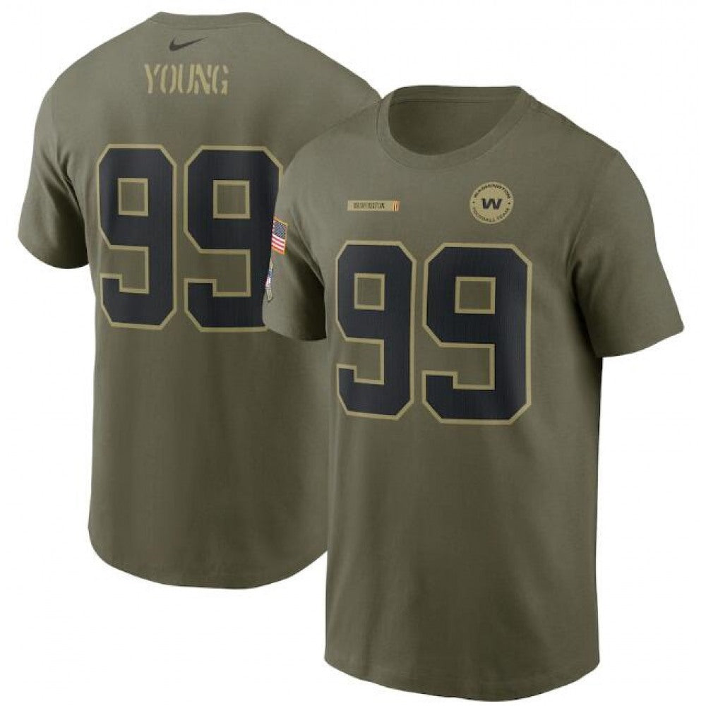 Men's Washington Football Team #99 Chase Young 2021 Olive Salute To Service Legend Performance T-Shirt 