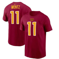 Men's Washington Commanders #11 Carson Wentz 2022 Red Name & Number T-Shirt 