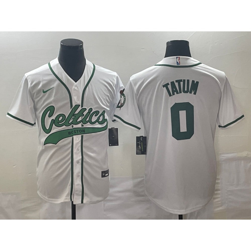 Men's Boston Celtics #0 Jayson Tatum White Stitched Baseball Jersey