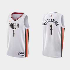 Men's New Orleans Pelicans #1 Zion Williamson 2021/22 White City Edition 75th Anniversary Stitched Jersey