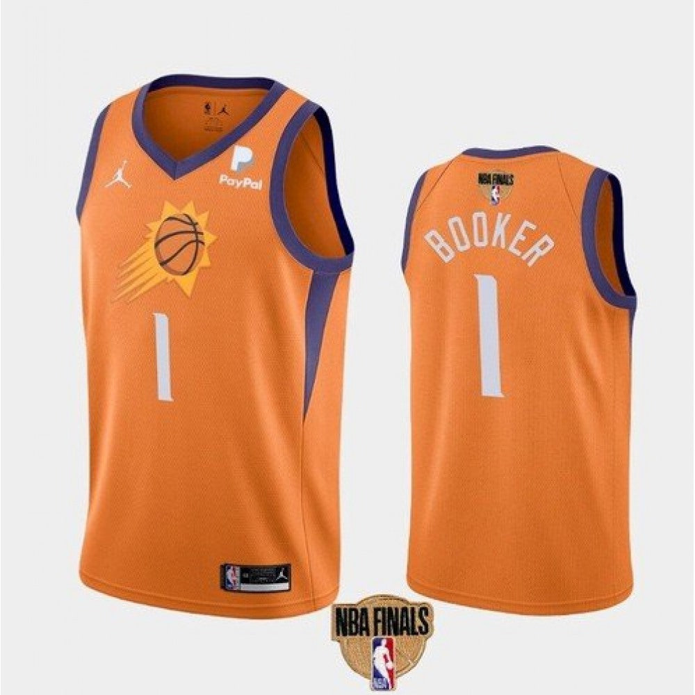 Men's Phoenix Suns #1 Devin Booker 2021 Orange Statement Finals Basketball Swingman Stitched  Jersey