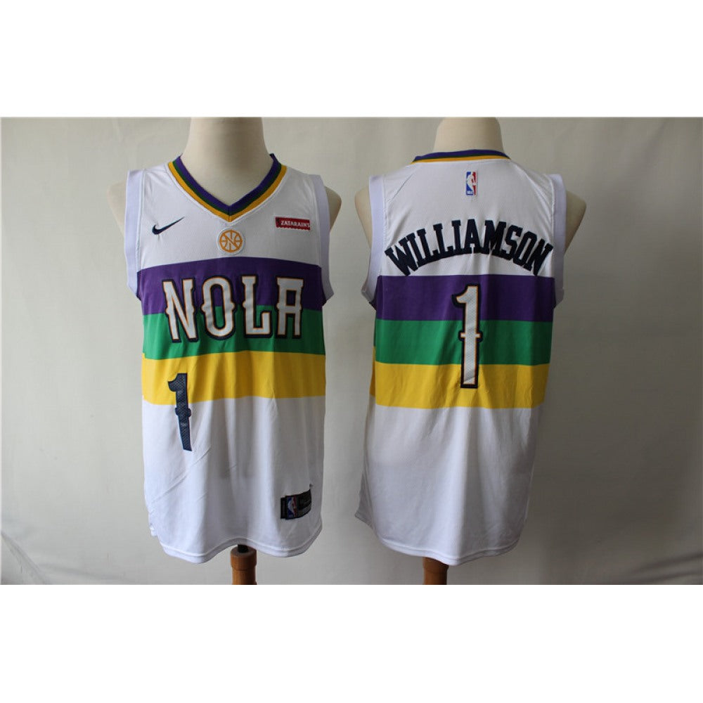 Men's New Orleans Pelicans #1 Zion Williamson White  Earned Edition Swingman Stitched NBA Jersey