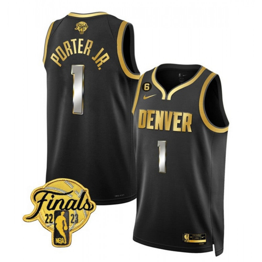Men's Denver Nuggets #1 Michael Porter Jr.  Black Gold Edition 2023 Finals Collection With NO.6 Patch Stitched Basketball Jersey