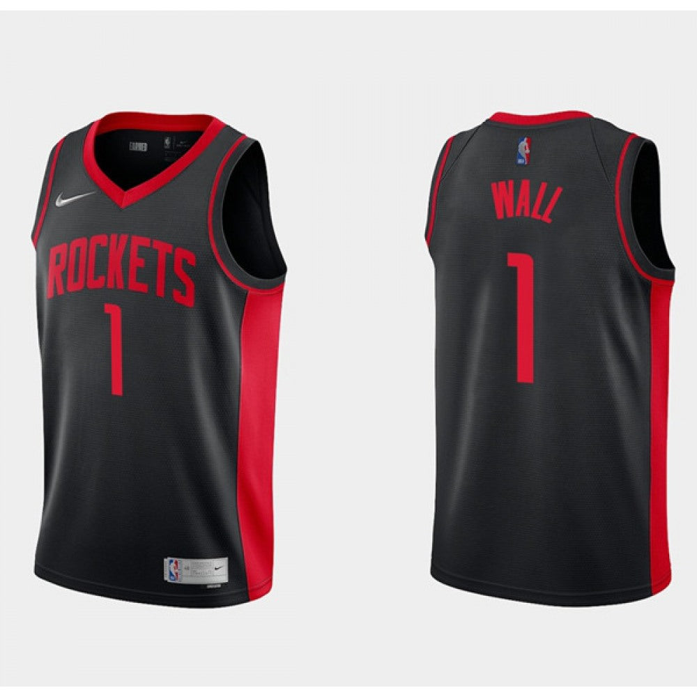 Men's Houston Rockets #1 John Wall Earned Edition Black Stitched Basketball Jersey