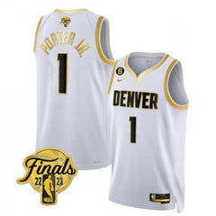 Men's Denver Nuggets #1 Michael Porter Jr.  White Gold Edition 2023 Finals Collection With NO.6 Patch Stitched Basketball Jersey