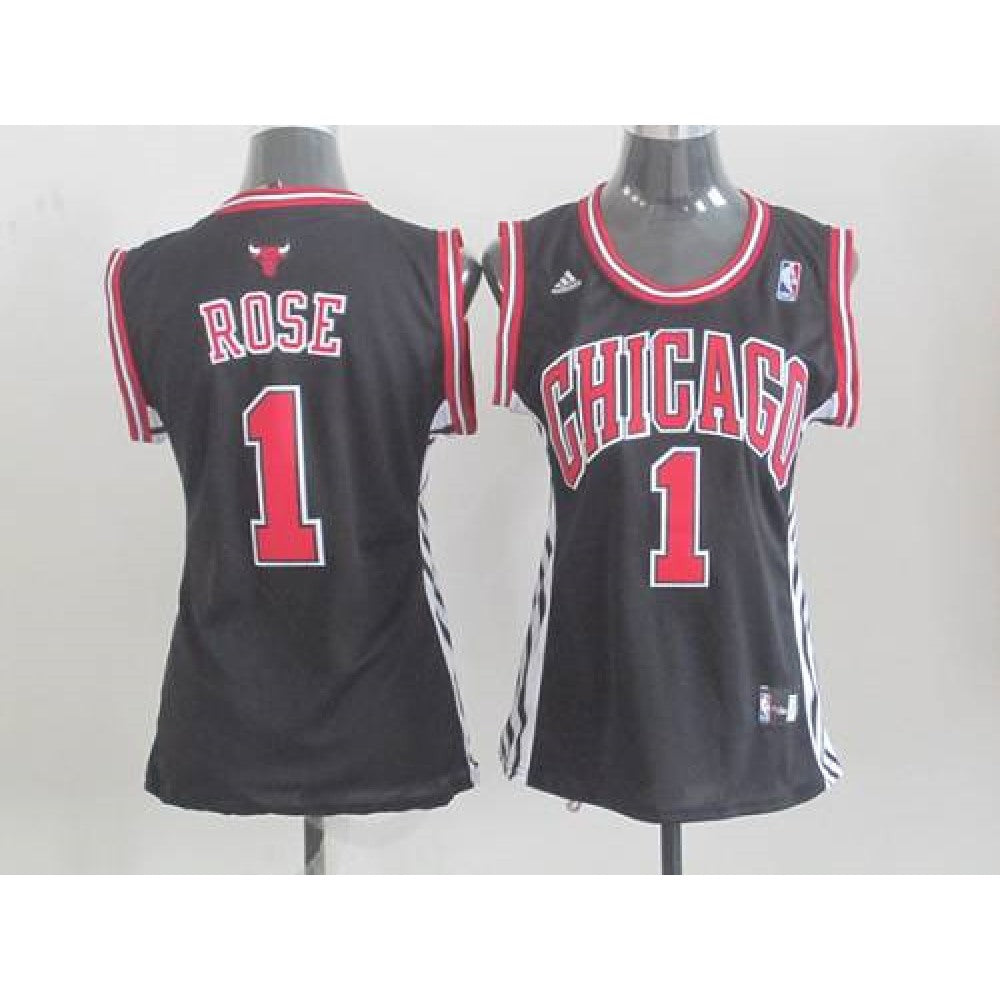 Bulls #1 Derrick Rose Black Women's Alternate Stitched NBA Jersey