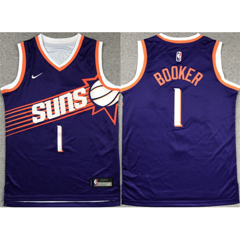 Youth Phoenix Suns #1 Devin Booker Purple 2023 Icon Edition  Stitched Basketball Jersey