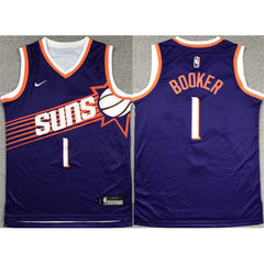 Youth Phoenix Suns #1 Devin Booker Purple 2023 Icon Edition  Stitched Basketball Jersey