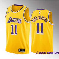 Men's Los Angeles Lakers #11 Jalen Hood-Schifino Yellow 2023 Draft Icon Edition Stitched Basketball Jersey