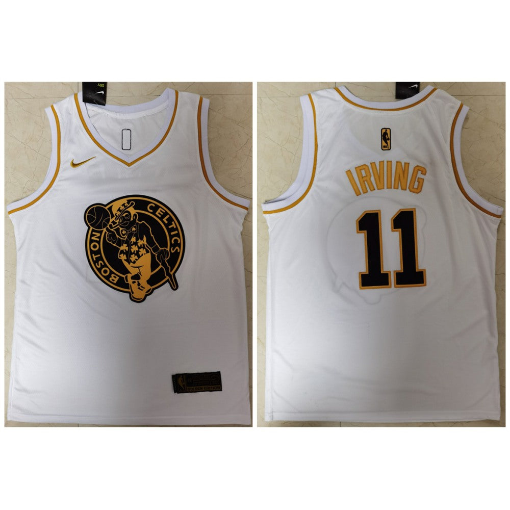 Men's Boston Celtics #11 Kyrie Irving White Golden Throwback Stitched Jersey