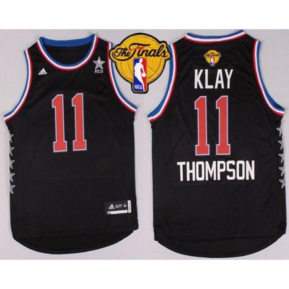 Warriors #11 Klay Thompson Black 2015 All Star The Finals Patch Stitched NBA Jersey