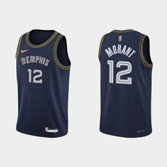 Men's Memphis Grizzlies #12 Ja Morant 75th Anniversary 2021 Navy Swingman Stitched Jersey