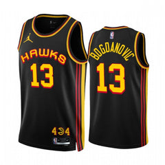 Men's Atlanta Hawks #13 Bogdan Bogdanovic 2022/23 Black Statement Edition Stitched Jersey