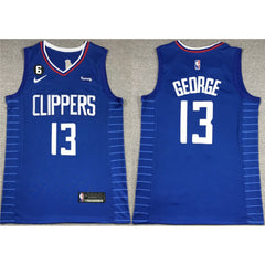 Men's Los Angeles Clippers #13 Paul George Royal With NO.6 Patch Stitched Jersey
