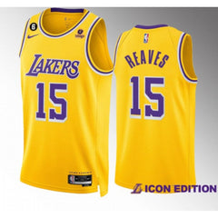Men's Los Angeles Lakers #15 Austin Reaves Yellow Icon Edition With NO.6 Patch Stitched Basketball Jersey
