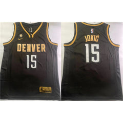Men's Denver Nuggets #15 Nikola Jokic Black With NO.6 Patch Stitched Jersey