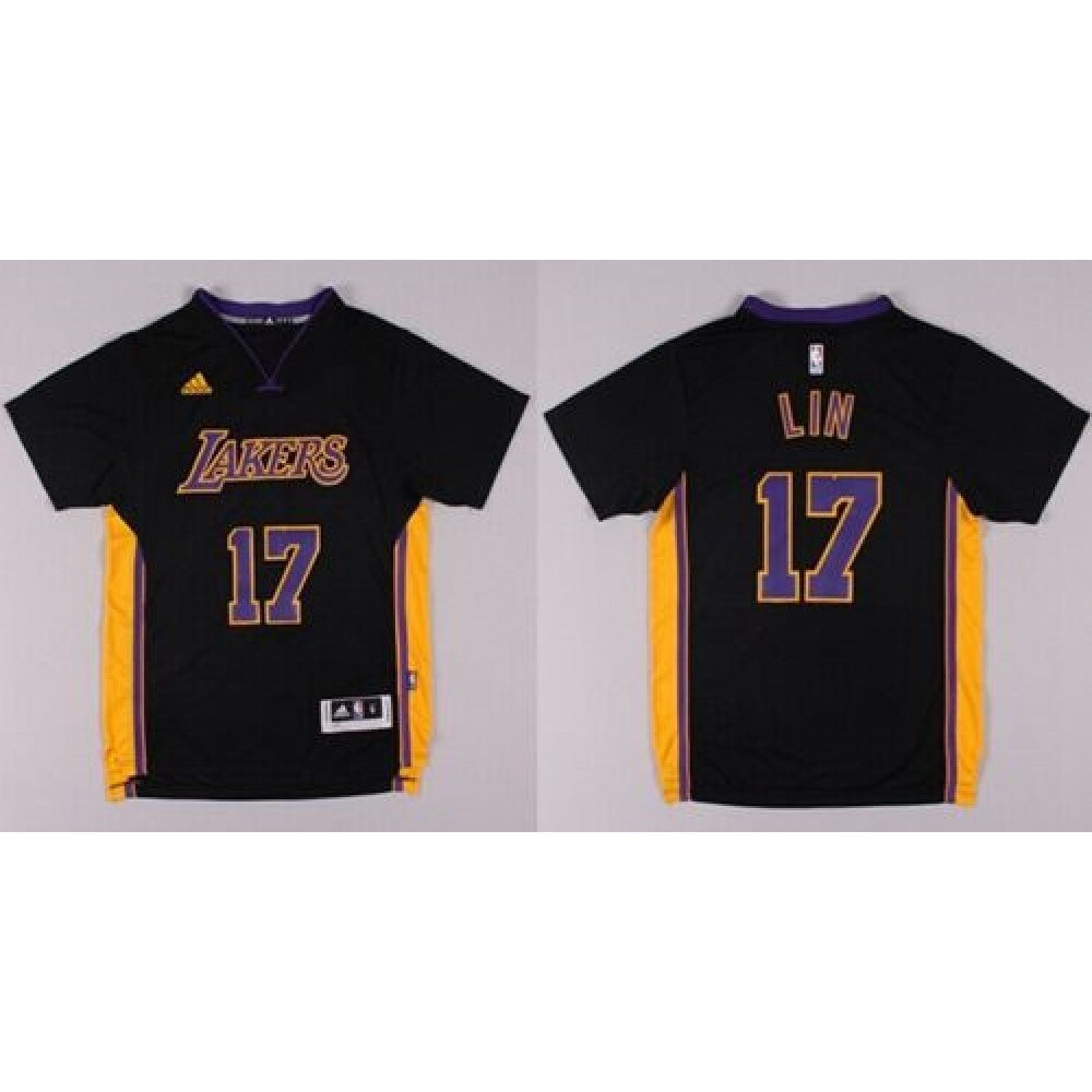 Revolution  Lakers #17 Jeremy Lin Black(Purple NO.) Stitched NBA Jersey