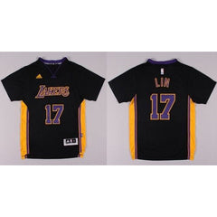 Revolution  Lakers #17 Jeremy Lin Black(Purple NO.) Stitched NBA Jersey
