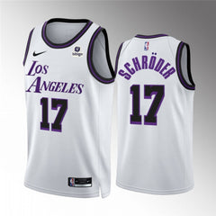 Men's Los Angeles Lakers #17 Dennis Schroder White City Edition Stitched Basketball Jersey