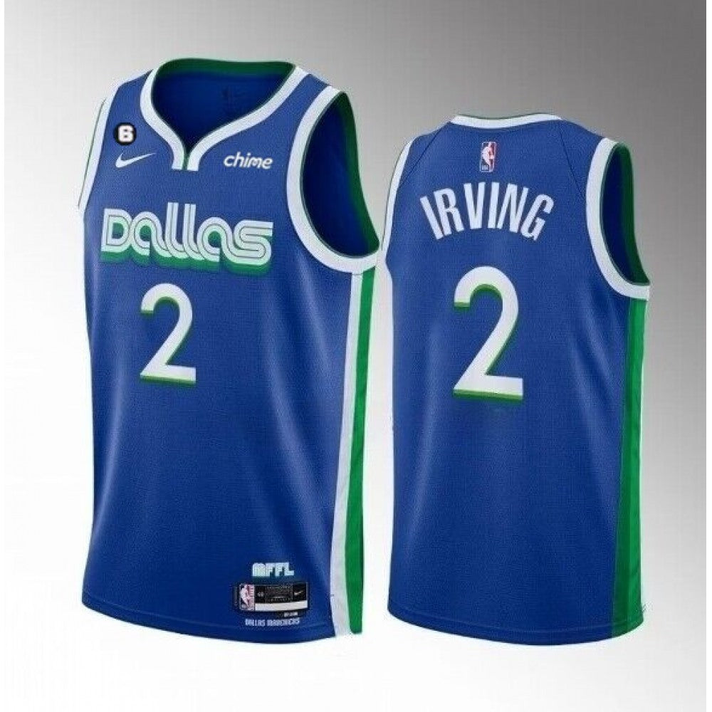 Men's Dallas Mavericks #2 Kyrie Irving Blue 2022/23 City Edition With NO.6 Patch Stitched Basketball Jersey