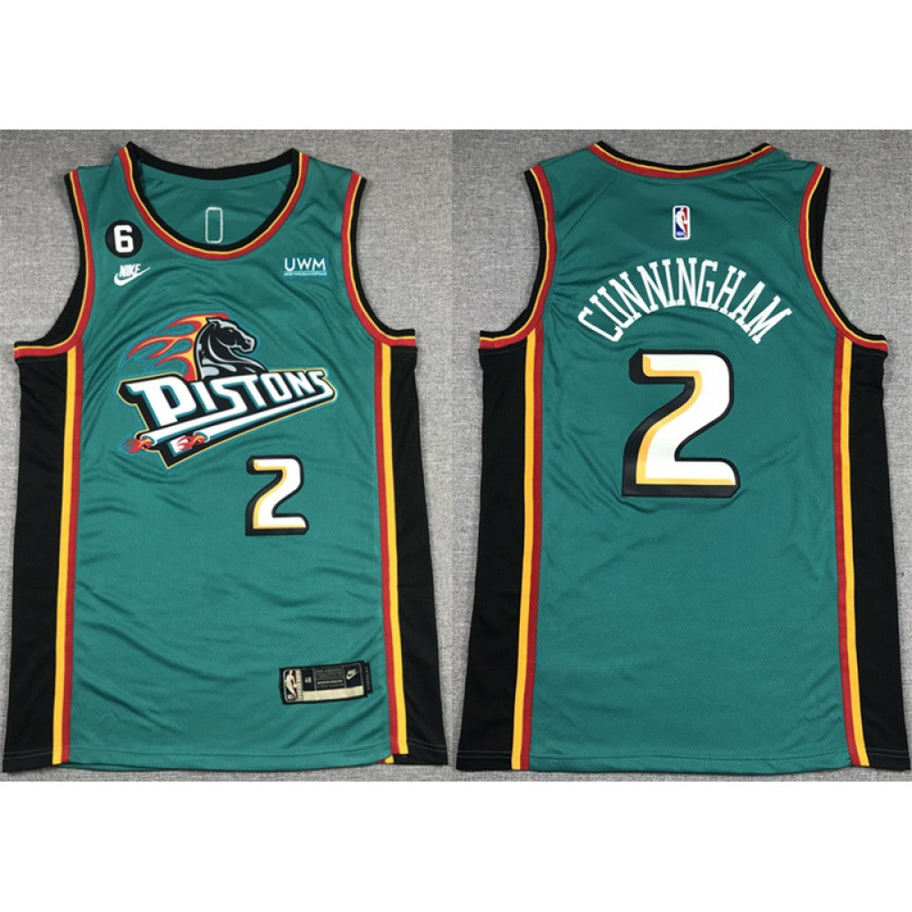 Men's Detroit Pistons #2 Cade Cunningham Blue With No.6 Patch  Stitched Jersey