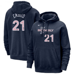 Men's Philadelphia 76ers #21 Joel Embiid Navy 2023/24 City Edition Name & Number Pullover Hoodie