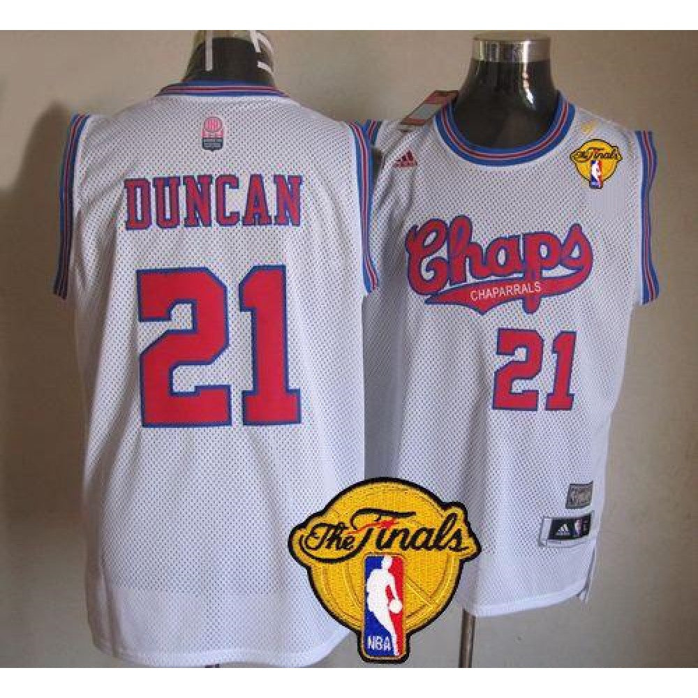 Spurs #21 Tim Duncan White ABA Hardwood Classic Finals Patch Stitched NBA Jersey