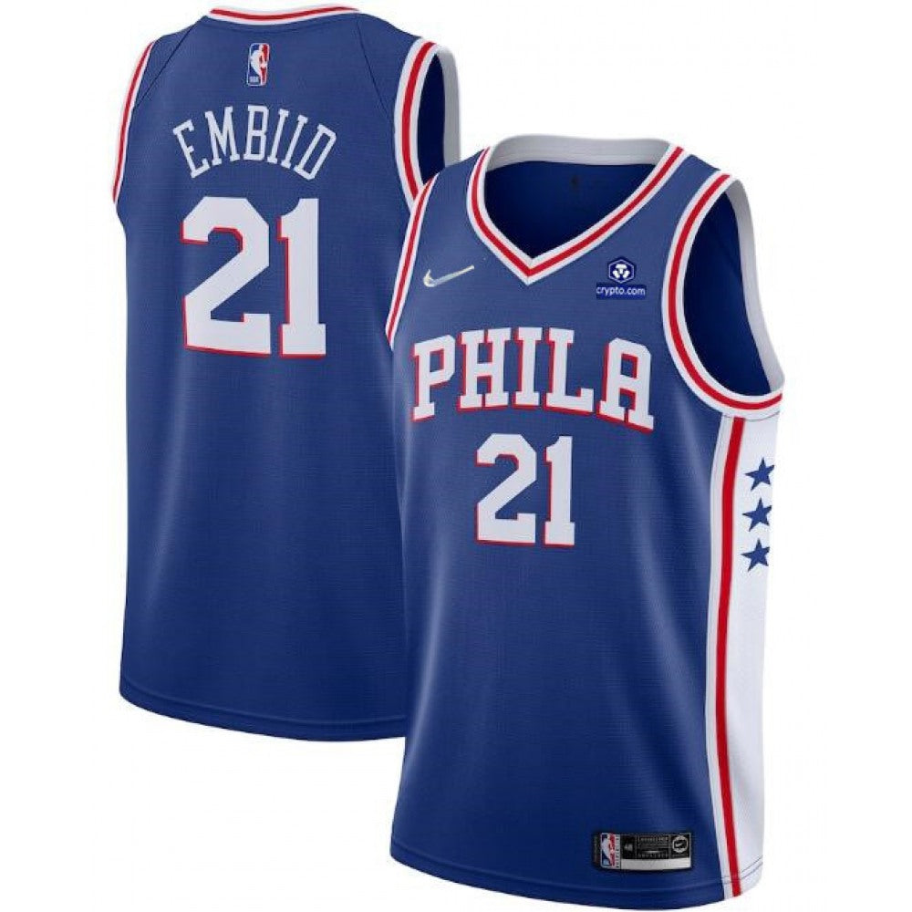 Men's Philadelphia 76ers #21 Joel Embiid Royal 75th Anniversary Icon Edition Swingman Stitched Jersey
