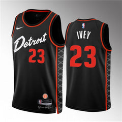 Men's Detroit Pistons #23 Jaden Ivey Black 2023/24 City Edition Stitched Basketball Jersey