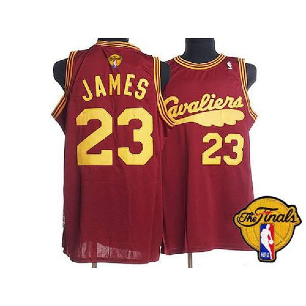 Mitchell and Ness Cavaliers #23 LeBron James Red Throwback The Finals Patch Stitched  NBA Jersey