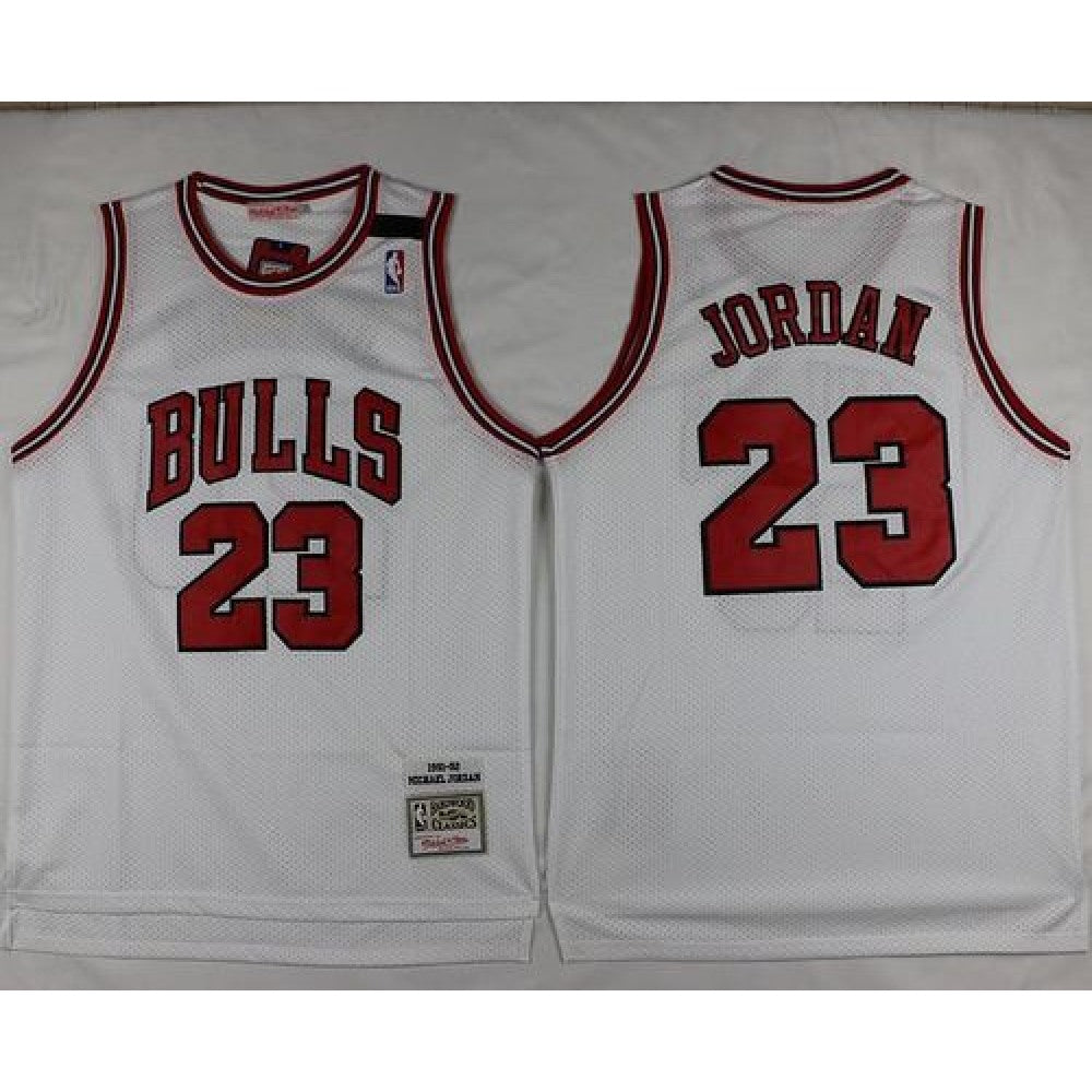 Mitchell and Ness Bulls #23 Michael Jordan Stitched White Throwback NBA Jersey