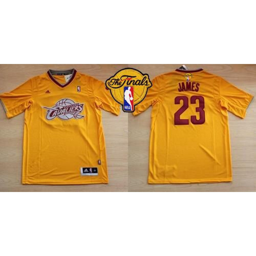 Cavaliers #23 LeBron James Yellow Throwback Short Sleeve The Finals Patch Stitched NBA Jersey