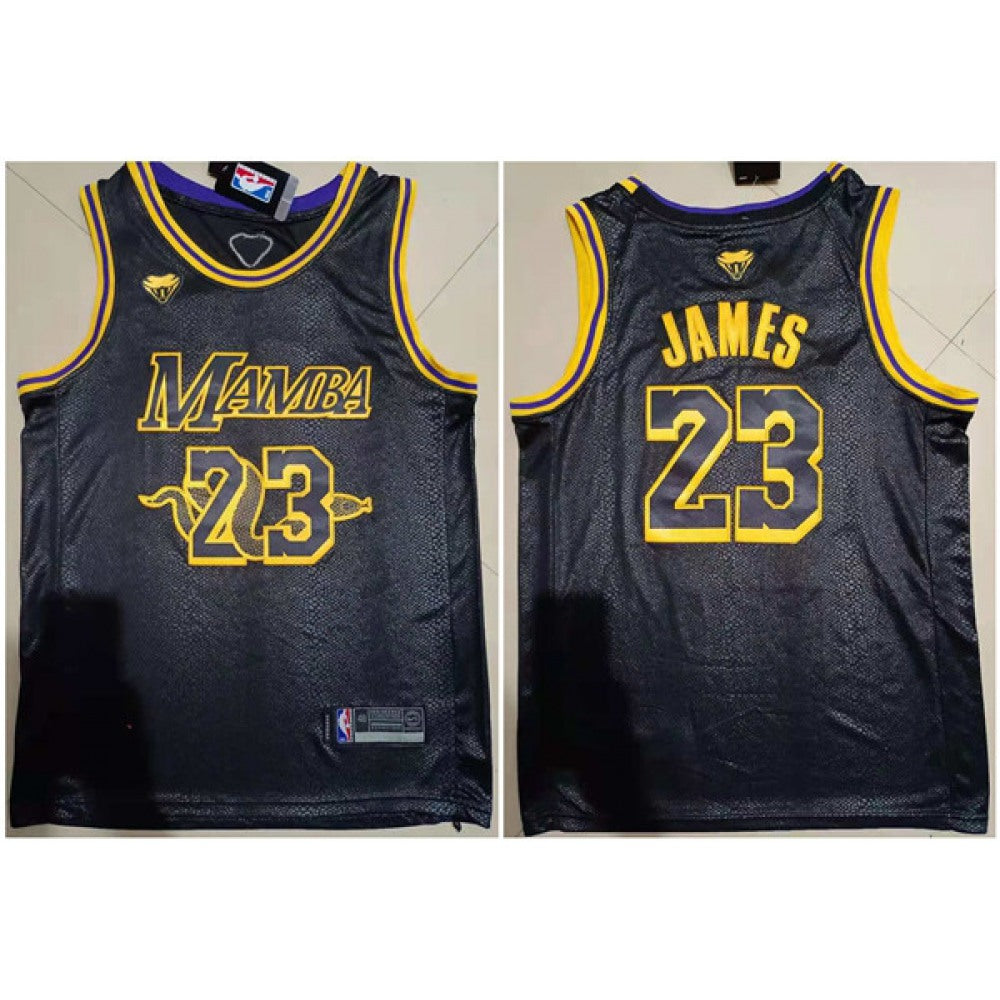 Men's Los Angeles Lakers #23 LeBron James Black 'Mamba'  Stitched Jersey