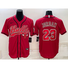 Men's Chicago Bulls #23 Michael Jordan Red With Patch Cool Base Stitched Baseball Jersey