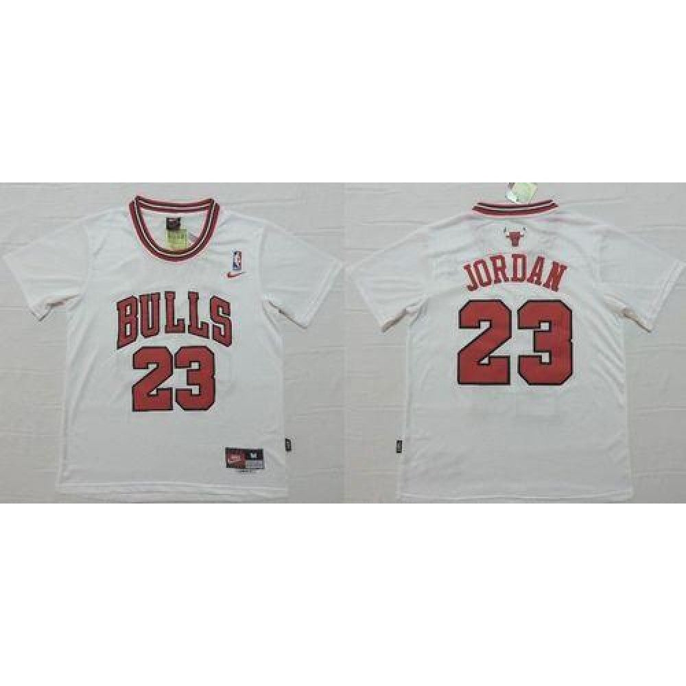 Bulls #23 Michael Jordan White Short Sleeve Stitched NBA Jersey