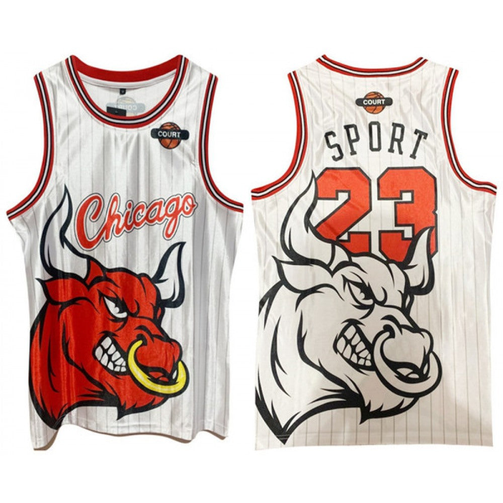 Men's Chicago Bulls #23 Michael Jordan White Print Basketball Jersey