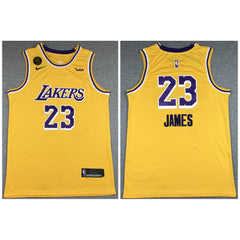Men's Los Angeles Lakers #23 LeBron James Yellow With KB Patch Stitched Jersey
