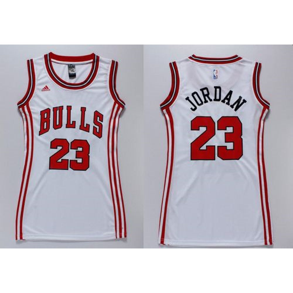 Bulls #23 Michael Jordan White Women's Dress Stitched NBA Jersey