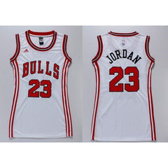 Bulls #23 Michael Jordan White Women's Dress Stitched NBA Jersey