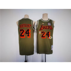 Men's Los Angeles Lakers #24 Kobe Bryant Olive With 4 Patch Throwback basketball Jersey