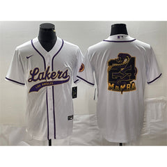 Men's Los Angeles Lakers White #24 Mamba Big Logo Cool Base Stitched Baseball Jersey