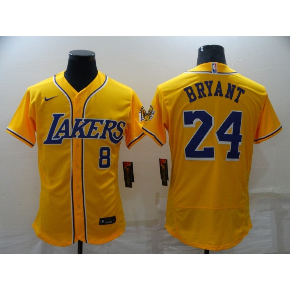 Men's Los Angeles Lakers Front #8 Back #24 Kobe Bryant Yellow Cool Base Stitched Baseball Jersey